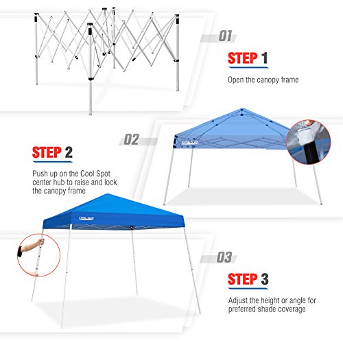 COOL Spot 10' x 10' Slant Leg Pop Up Canopy Tent (with 64 Square Feet of Shade) One Person Set-up Outdoor Instant Folding Shelter (Blue)