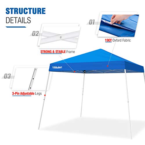 COOL Spot 10' x 10' Slant Leg Pop Up Canopy Tent (with 64 Square Feet of Shade) One Person Set-up Outdoor Instant Folding Shelter (Blue)
