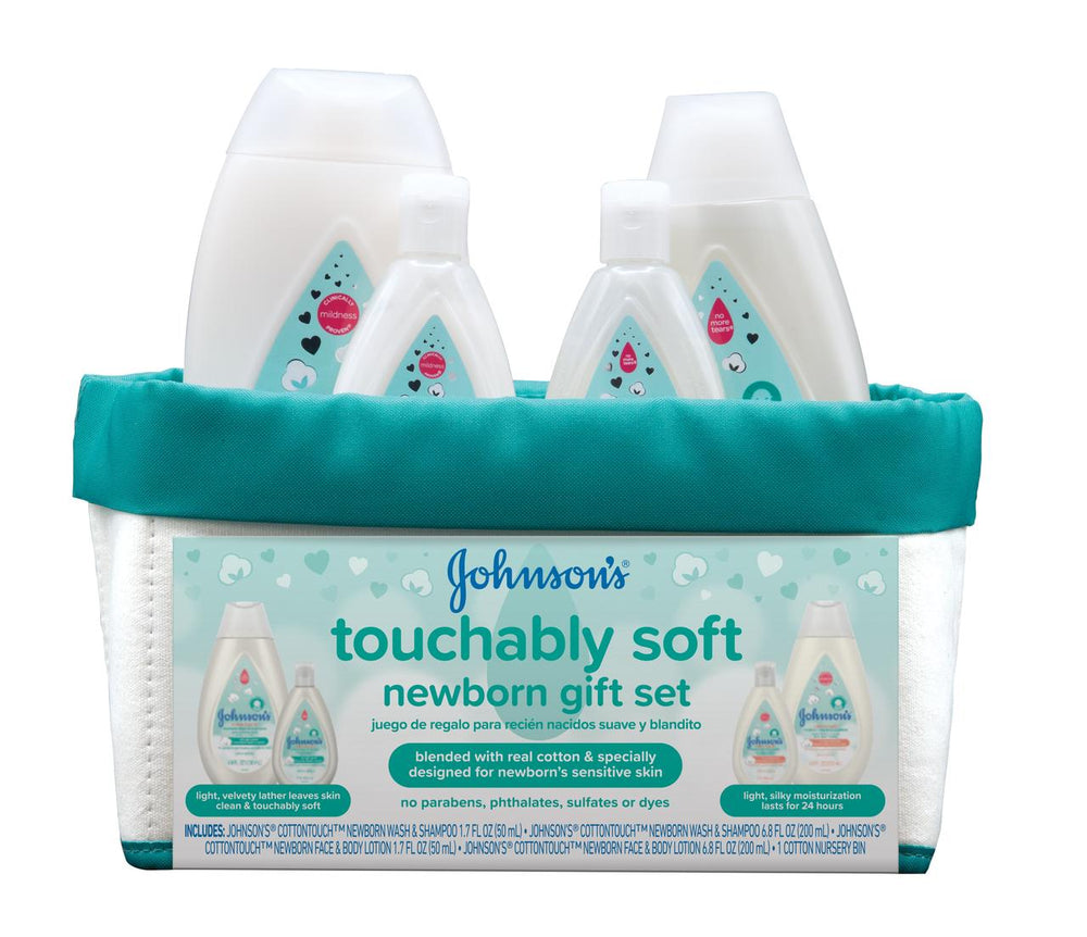 Johnson's Touchably Soft Newborn Baby Gift Set For New Parents, 5 item