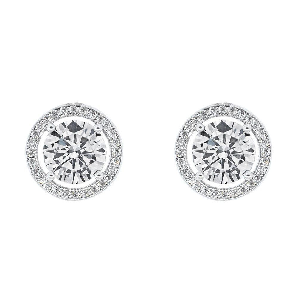 Cate & Chloe Ariel 18k White Gold Halo CZ Stud Earrings, Silver Simulated Diamond Earrings, Round Cut Earring Studs, Best Gift Ideas for Women, Girls, Ladies, Special-Occasion Jewelry