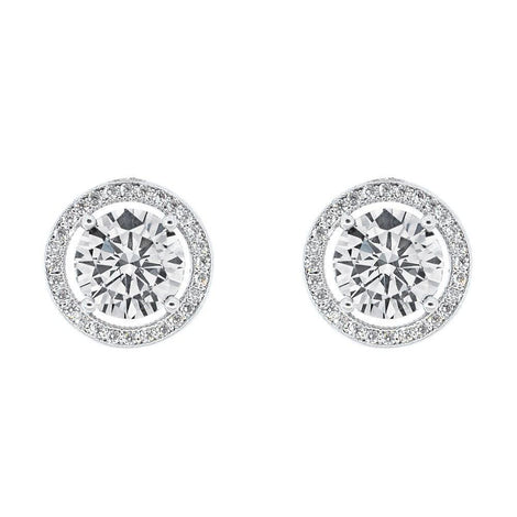 Cate & Chloe Ariel 18k White Gold Halo CZ Stud Earrings, Silver Simulated Diamond Earrings, Round Cut Earring Studs, Best Gift Ideas for Women, Girls, Ladies, Special-Occasion Jewelry