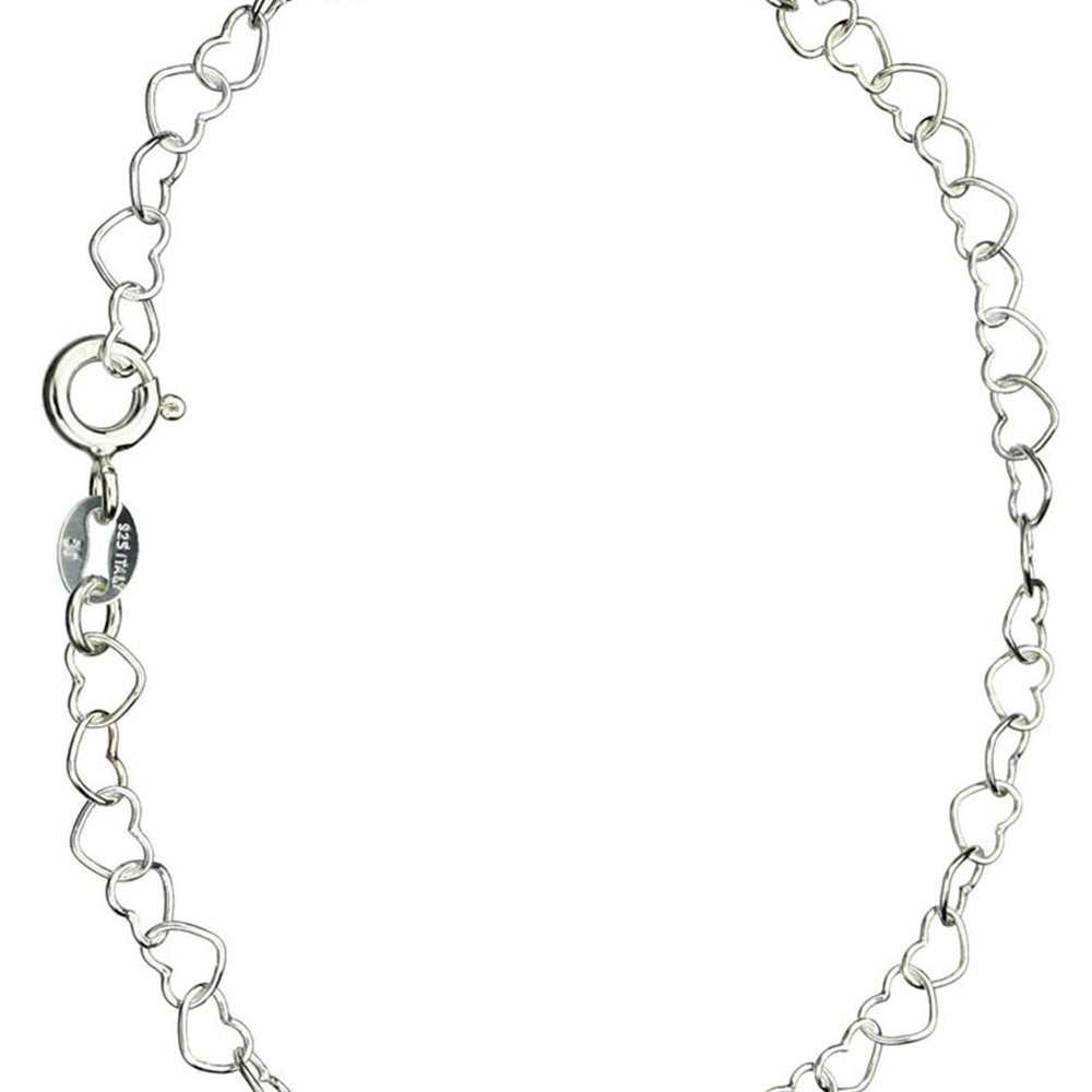 Joyful Creations - Sterling Silver Heart Link Nickel Free Chain Anklet Italy Adjustable, 9.50