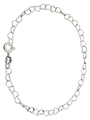 Joyful Creations - Sterling Silver Heart Link Nickel Free Chain Anklet Italy Adjustable, 9.50"