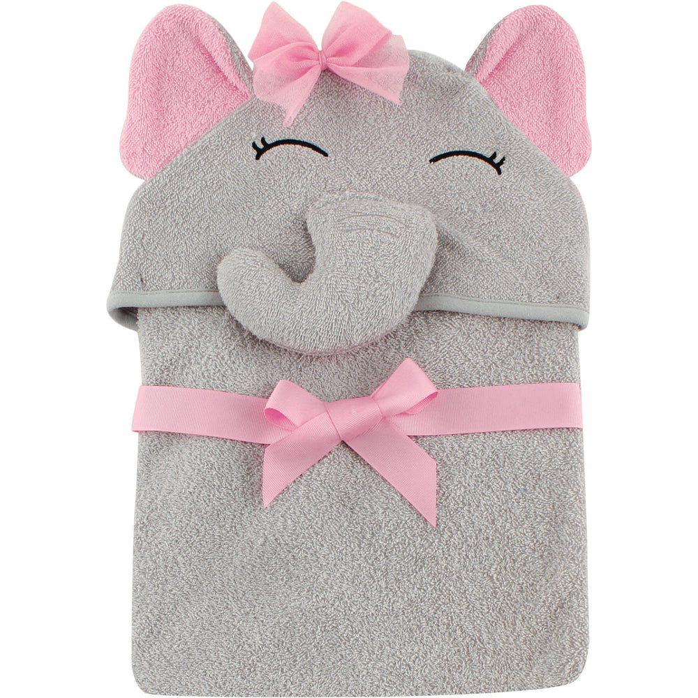 Hudson Baby Woven Terry Animal Hooded Towel, Pretty Elephant