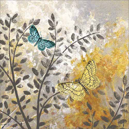 Botanical Butterfly Texture Painting Grey & Yellow Canvas Art by Pied Piper Creative