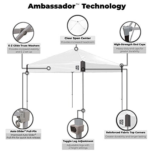 E-Z UP Ambassador Instant Shelter Canopy, 10 by 10', White Slate