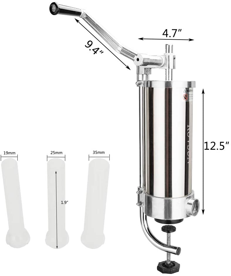 ROVSUN 7LBS/3L Vertical Stainless Steel Sausage Stuffer Maker, Dual Speed Heavy Duty Meat Filler, With 4 Stainless Steel Sausage Tubes, Commercial & Home Use