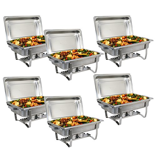 Stainless Steel Chafing Dish Full Size Chafer Dish Set 6 Pack of 8 Quart For Catering Buffet Warmer Tray Kitchen Party Dining (Rectangular)