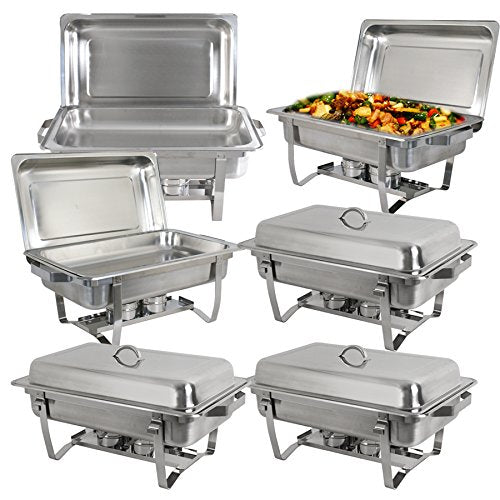 Stainless Steel Chafing Dish Full Size Chafer Dish Set 6 Pack of 8 Quart For Catering Buffet Warmer Tray Kitchen Party Dining (Rectangular)
