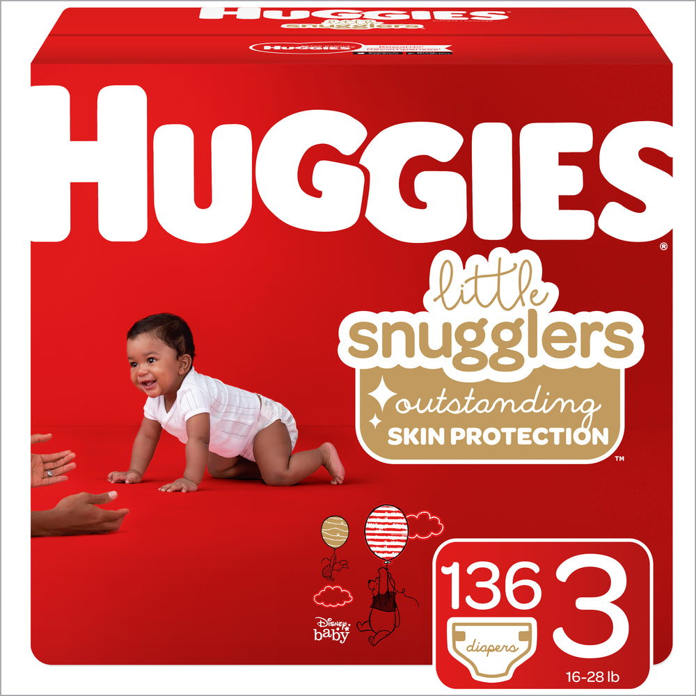 HUGGIES Little Snugglers Diapers, Size 3, 136 Count