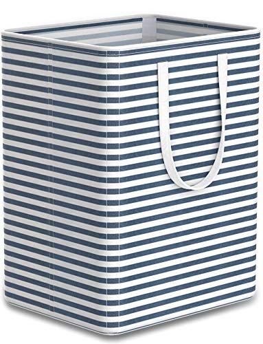 Tribesigns 96L Extra Large Laundry Hamper Collapsible Laundry Basket with Handle 4 Detachable Rods Cotton Linen Foldable Bathroom Storage Basket for Toys, Clothes (Blue Strips, 1 and other colors)
