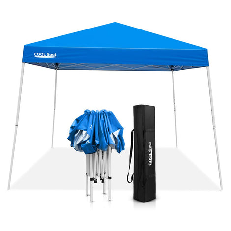 COOL Spot 10' x 10' Slant Leg Pop Up Canopy Tent (with 64 Square Feet of Shade) One Person Set-up Outdoor Instant Folding Shelter (Blue)