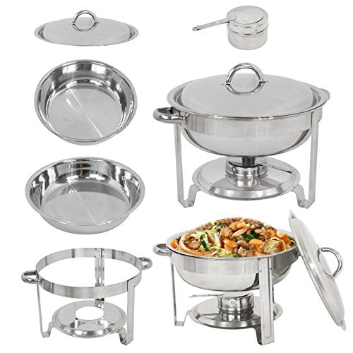 SUPER DEAL Upgraded 2 Qt Full Size Stainless Steel Chafing Dish Round Chafer Buffet Catering Warmer Set w/Food and Water Pan, Lid, Solid Stand and Fuel Holder