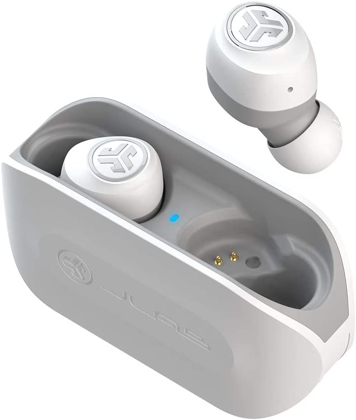 JLab Audio Go Air True Wireless Bluetooth Earbuds + Charging Case | Dual Connect | IP44 Sweat Resistance | Bluetooth 5.0 Connection | 3 EQ Sound Settings: JLab Signature, Balanced, Bass Boost… (White)