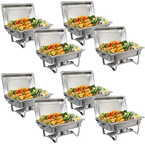 Rectangular Chafing Dish Full Size Chafer Dish Set 8 Pack of 8 Quart Stainless Steel Frame (8)