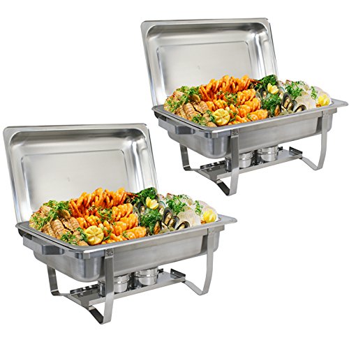 Stainless Steel Chafing Dish Full Size Chafer Dish Set 2 Pack of 8 Quart For Catering Buffet Warmer Tray Kitchen Party Dining (Rectangular)