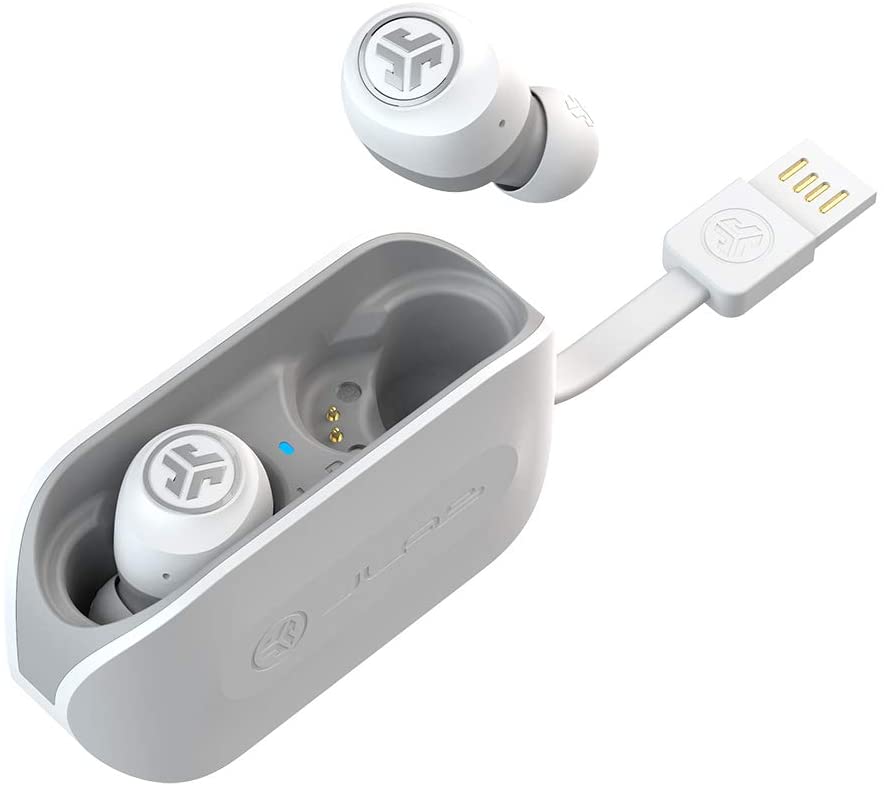 JLab Audio Go Air True Wireless Bluetooth Earbuds + Charging Case | Dual Connect | IP44 Sweat Resistance | Bluetooth 5.0 Connection | 3 EQ Sound Settings: JLab Signature, Balanced, Bass Boost… (White)