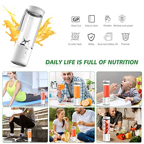 Portable Blender, G-TING Personal Smoothies Blender Cordless, Mini Blender Single Serve 400ml USB Rechargeable Small Juice Mixer 6 Blades Portable Juicer for Shakes, Smoothies, Home, Travel & Gym