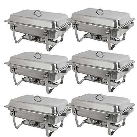 Stainless Steel Chafing Dish Full Size Chafer Dish Set 6 Pack of 8 Quart For Catering Buffet Warmer Tray Kitchen Party Dining (Rectangular)