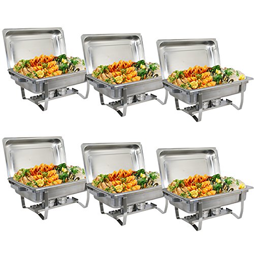 Stainless Steel Chafing Dish Full Size Chafer Dish Set 6 Pack of 8 Quart For Catering Buffet Warmer Tray Kitchen Party Dining (Rectangular)