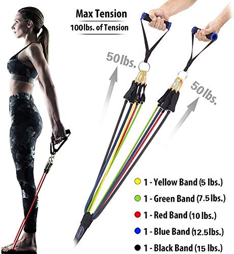 STARISE Resistance Bands Set - 5-Piece Exercise Bands - Portable Home Gym Accessories - Stackable Up to 150 lbs. - Perfect Muscle Builder for Arms, Back, Leg, Chest, Belly, Glutes
