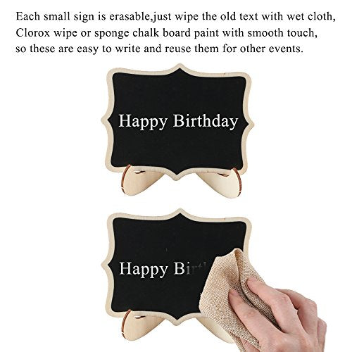 ManYee 10 Pack Mini Chalkboard Signs with Easel Stand Wood Small Rectangle Chalkboard Blackboard for Message Board Signs Table Numbers Food Label Weddings Party Decoration