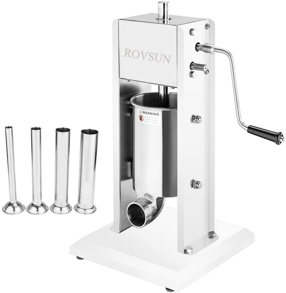 ROVSUN 7LBS/3L Vertical Stainless Steel Sausage Stuffer Maker, Dual Speed Heavy Duty Meat Filler, With 4 Stainless Steel Sausage Tubes, Commercial & Home Use