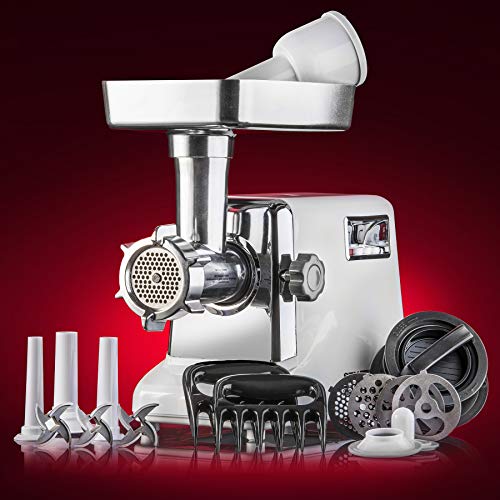 The Powerful STX Turboforce Classic 3000 Series Electric Meat Grinder & Sausage Stuffer: 4 Grinding Plates, 3 - S/S Blades, Sausage Tubes & Kubbe Maker. 2 Free Meat Claws & 3 in 1 Burger-Slider Maker!