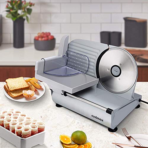 CUSIMAX Meat Slicer Electric Food Slicer with 7.5” Removable Stainless Steel Blade and Pusher, Deli Cheese Fruit Vegetable Bread Cutter, Adjustable Knob for Thickness, Food Carriage & Non-Slip Feet