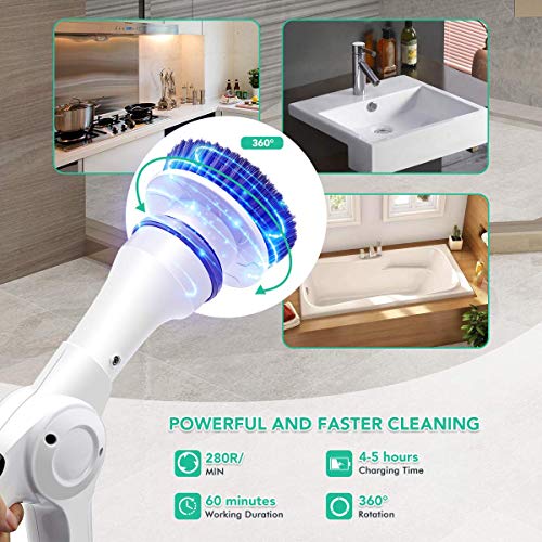 MECO Electric Spin Scrubber, Power Scrubber Cordless High Rotation Handheld Bathroom Scrubber Rechargeable with 3 Replaceable Cleaning Brush Heads for Cleaning Tub, Tile, Floor, Sink, Wall, Window