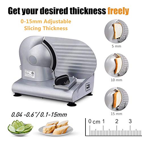 CUSIMAX Meat Slicer Electric Food Slicer with 7.5” Removable Stainless Steel Blade and Pusher, Deli Cheese Fruit Vegetable Bread Cutter, Adjustable Knob for Thickness, Food Carriage & Non-Slip Feet