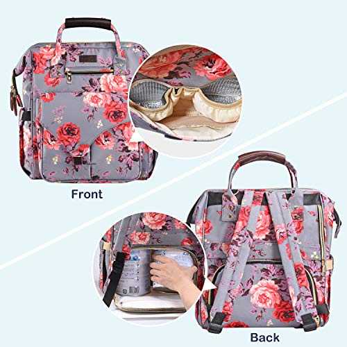 Diaper Bag Backpack, Upgraded Kaome Large Capacity Multifunction Nappy Bags, Waterproof Baby Bag Floral Insulated Durable Travel Maternity Back Pack for Baby Girls with Diaper Pad Bottle Bag (Floral)