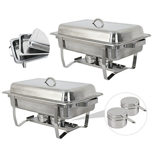 Stainless Steel Chafing Dish Full Size Chafer Dish Set 2 Pack of 8 Quart For Catering Buffet Warmer Tray Kitchen Party Dining (Rectangular)