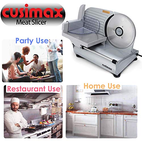 CUSIMAX Meat Slicer Electric Food Slicer with 7.5” Removable Stainless Steel Blade and Pusher, Deli Cheese Fruit Vegetable Bread Cutter, Adjustable Knob for Thickness, Food Carriage & Non-Slip Feet