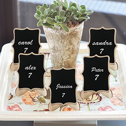 ManYee 10 Pack Mini Chalkboard Signs with Easel Stand Wood Small Rectangle Chalkboard Blackboard for Message Board Signs Table Numbers Food Label Weddings Party Decoration