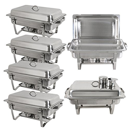 Stainless Steel Chafing Dish Full Size Chafer Dish Set 6 Pack of 8 Quart For Catering Buffet Warmer Tray Kitchen Party Dining (Rectangular)