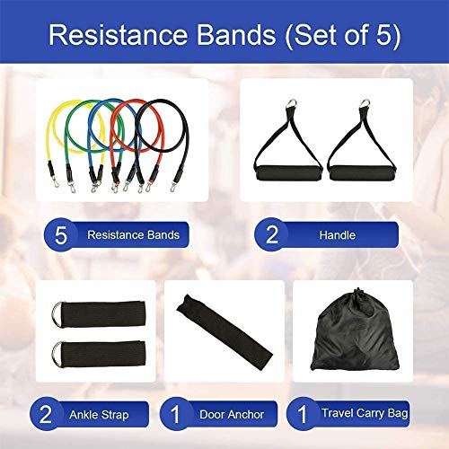 STARISE Resistance Bands Set - 5-Piece Exercise Bands - Portable Home Gym Accessories - Stackable Up to 150 lbs. - Perfect Muscle Builder for Arms, Back, Leg, Chest, Belly, Glutes