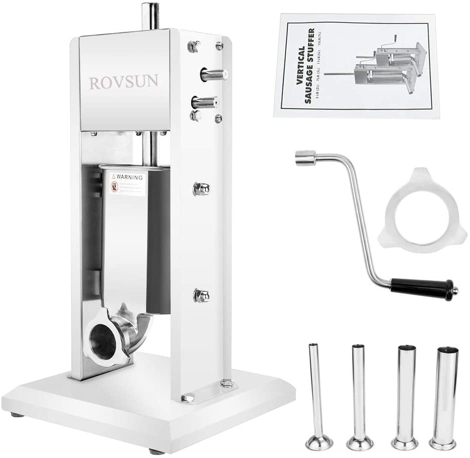 ROVSUN 7LBS/3L Vertical Stainless Steel Sausage Stuffer Maker, Dual Speed Heavy Duty Meat Filler, With 4 Stainless Steel Sausage Tubes, Commercial & Home Use