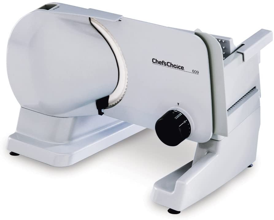 Chef'sChoice 609A000 Electric Meat Slicer with Stainless Steel Blade Features Slice Thickness Control and Tilted Food Carriage Easy Clean, 7-Inch, Silver