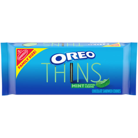 OREO Thins Chocolate Sandwich Cookies, Mint Flavored Creme, 1 Family Size Pack