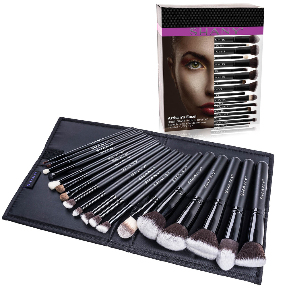 SHANY Artisan’s Easel – Elite Cosmetics Brush Collection, Complete Kabuki Makeup Brush Set with Standing Convertible Brush Holder, 18 pcs