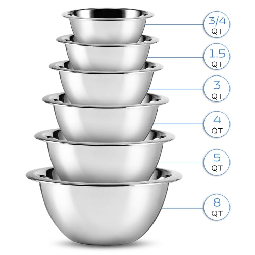 Premium Stainless Steel Mixing Bowl Measuring Cup and Spoon Set 14 Piece - Nesting Bowls for Baking, Cooking & Meal Prep