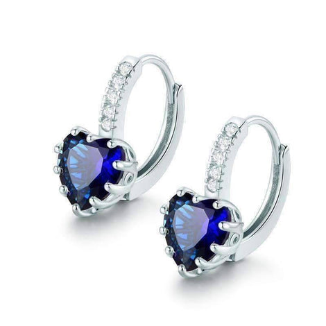 Heart Shaped Midnight Blue Diamond CZ Solitaire Hoop Earrings For Woman