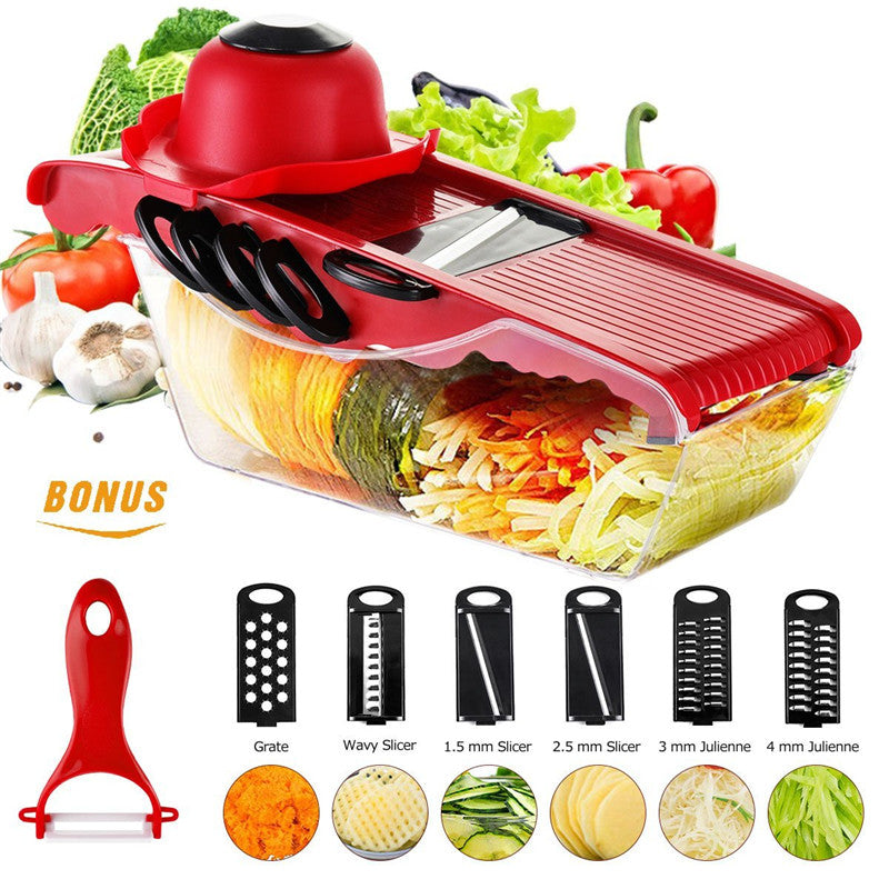 Ejoyous Kitchen Mandoline Slicer Vegetable Cutter Potato Grater and Food Container with 5  Blades, Julienne Peeler,Potato Grater