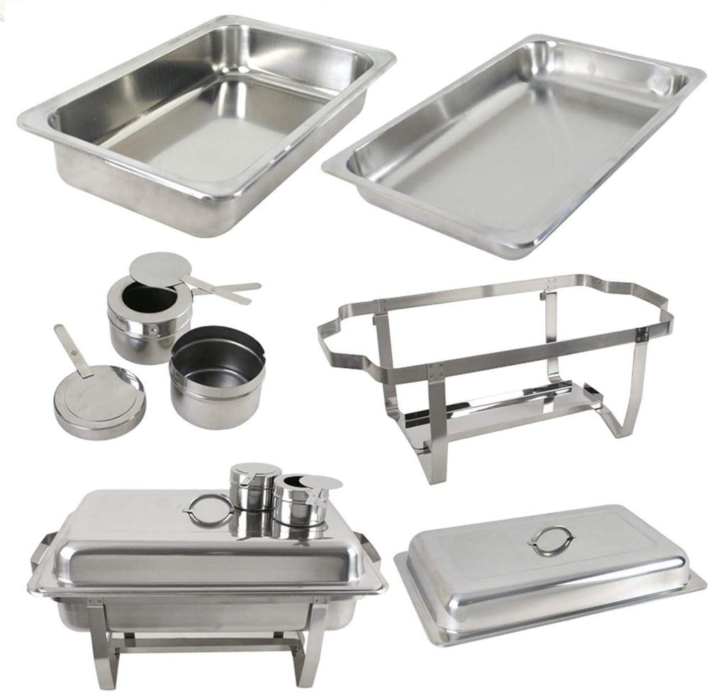 Stainless Steel Chafing Dish Full Size Chafer Dish Set 2 Pack of 8 Quart For Catering Buffet Warmer Tray Kitchen Party Dining (Rectangular)