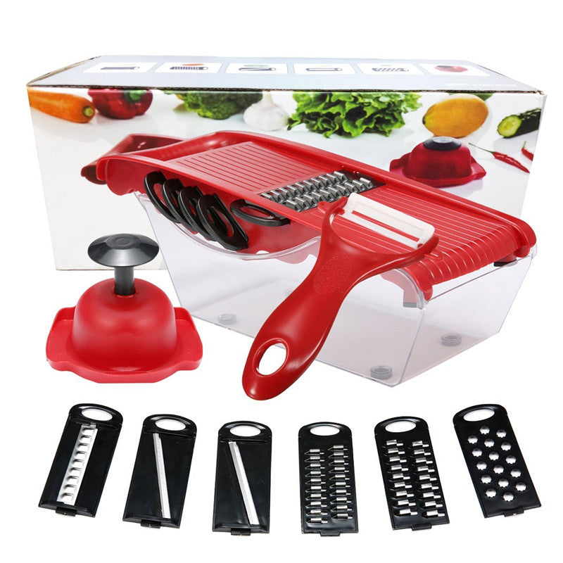 Ejoyous Kitchen Mandoline Slicer Vegetable Cutter Potato Grater and Food Container with 5  Blades, Julienne Peeler,Potato Grater