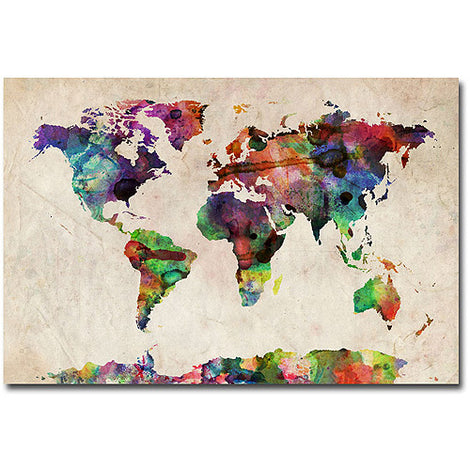 Trademark Art "Urban Watercolor World Map" Canvas Art by Michael Tompsett - 22 X 32