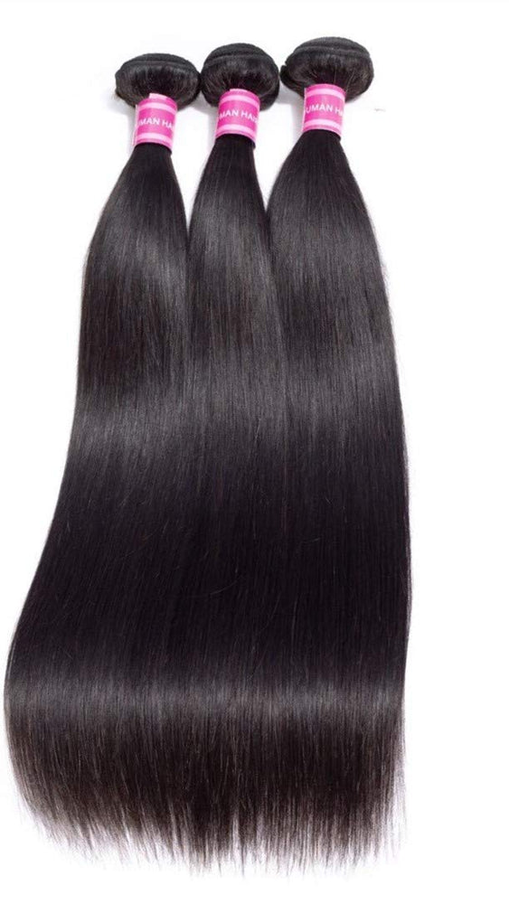 Blowing Straight Hair 3 Bundles with Closure Brazilian Virgin Hair Three Part Lace Closure with Bundles 8a Straight Human Hair Weft with Closure Three Part Natural Color（10 12 14+10)