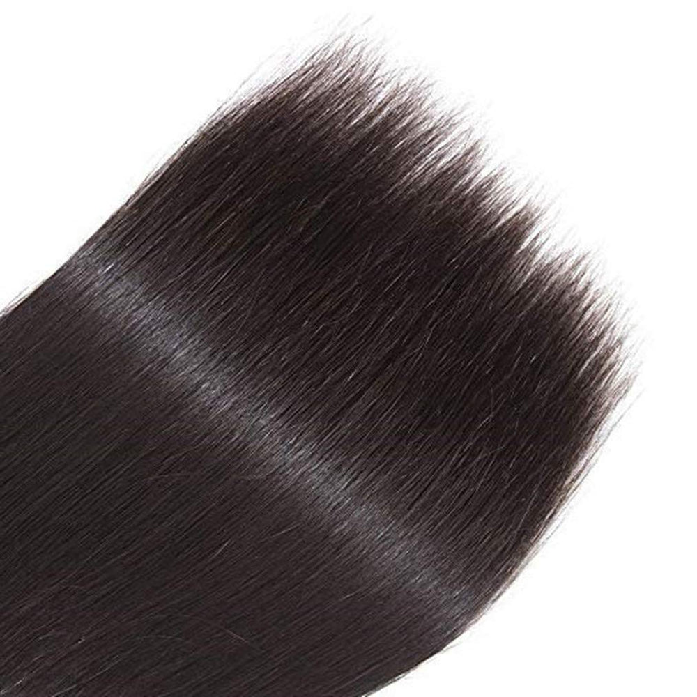 Blowing Straight Hair 3 Bundles with Closure Brazilian Virgin Hair Three Part Lace Closure with Bundles 8a Straight Human Hair Weft with Closure Three Part Natural Color（10 12 14+10)