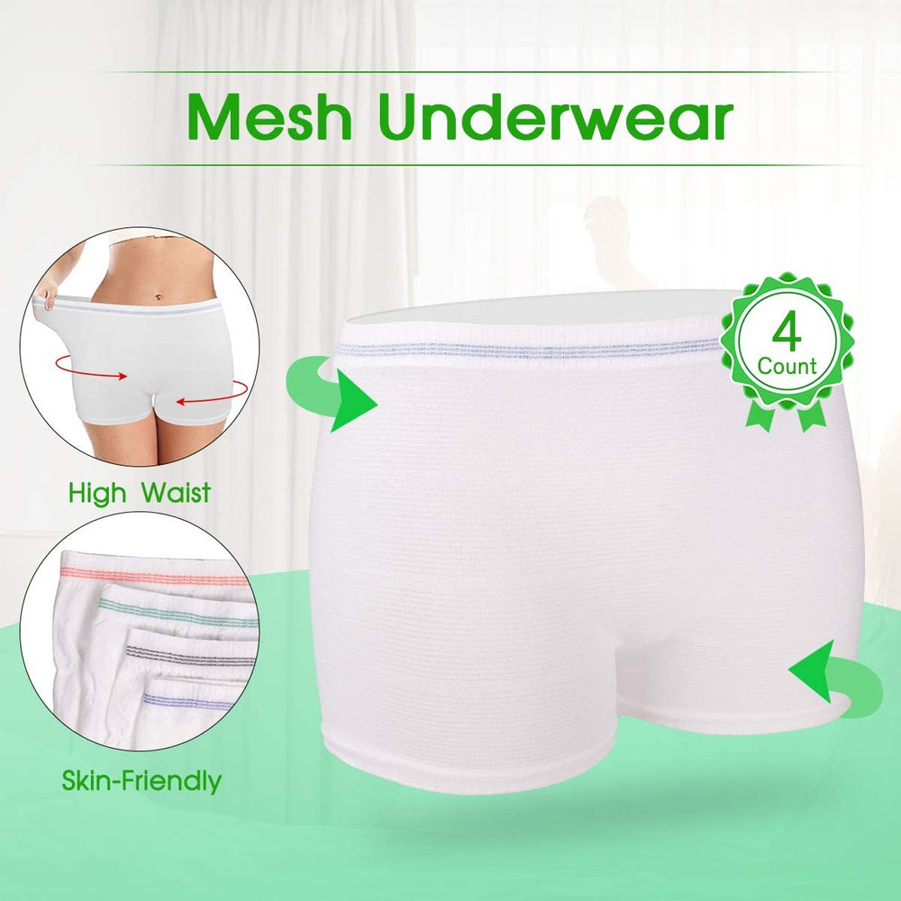Mesh Underwear Postpartum 4 Count Disposable Postpartum Underwear Hospital Mesh Panties for Post C-Section, Maternity Briefs - Washable | Stretchy,High Waist Mesh Postpartum Underwear Women